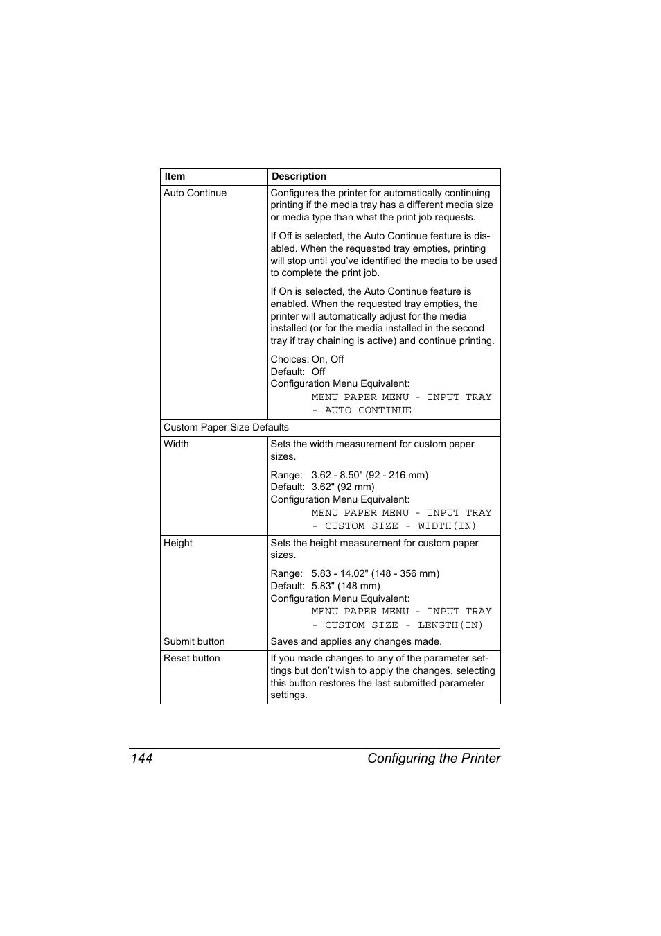 Configuring the printer 144 | Konica Minolta Magicolor 2550 User Manual | Page 160 / 230