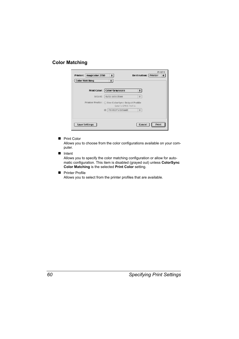 Color matching, Color matching 60 | Konica Minolta Magicolor 2550 User Manual | Page 76 / 230