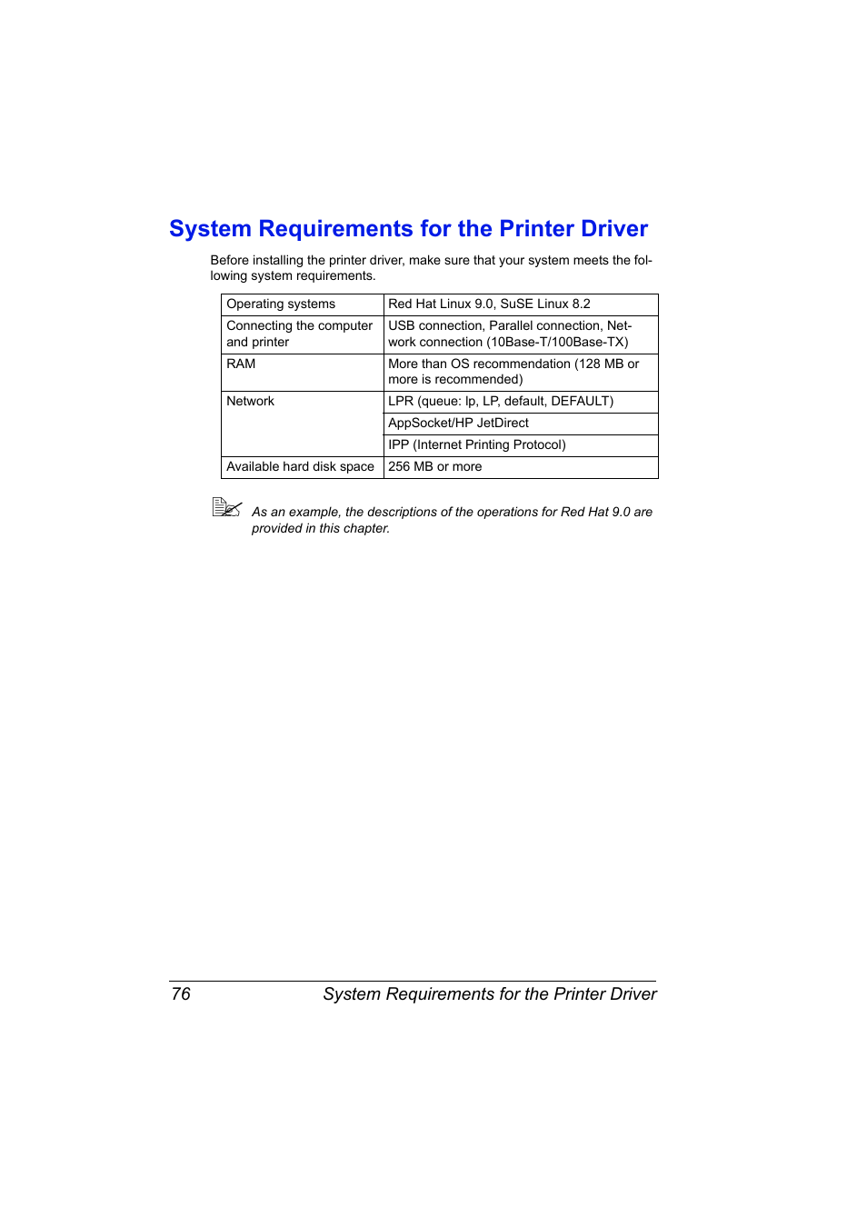 System requirements for the printer driver, System requirements for the printer driver 76 | Konica Minolta Magicolor 2550 User Manual | Page 92 / 230