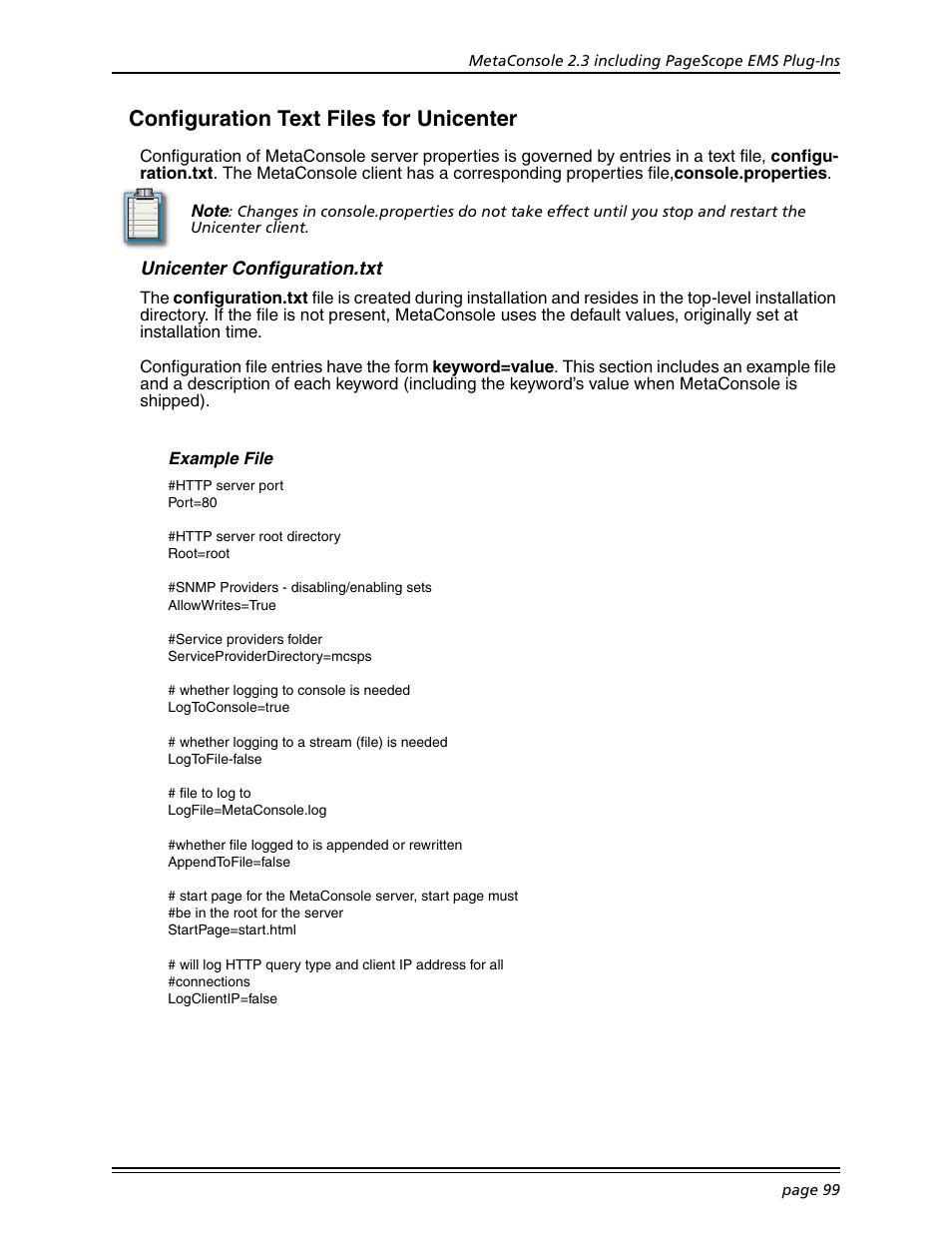 Configuration text files for unicenter, Unicenter configuration.txt | Konica Minolta BIZHUB C30P User Manual | Page 113 / 167