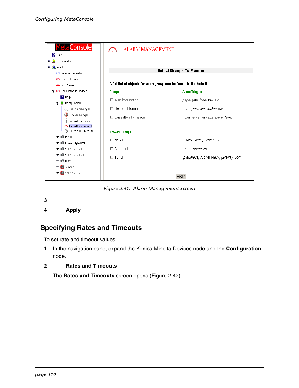 Specifying rates and timeouts | Konica Minolta BIZHUB C30P User Manual | Page 124 / 167