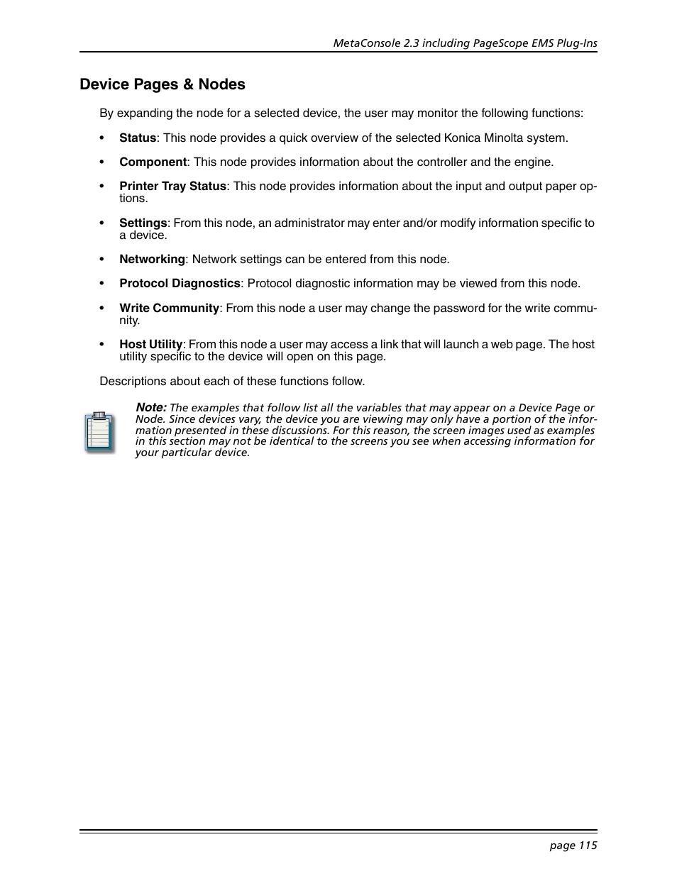 Device pages & nodes | Konica Minolta BIZHUB C30P User Manual | Page 129 / 167