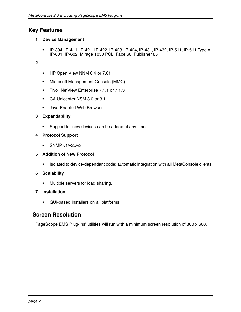 Key features, Screen resolution | Konica Minolta BIZHUB C30P User Manual | Page 16 / 167