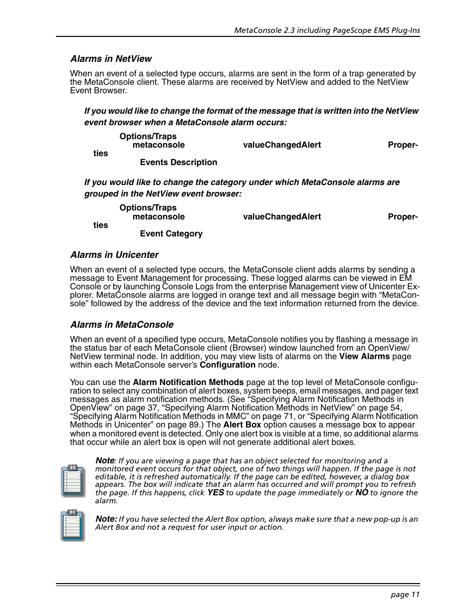 Alarms in netview, Alarms in unicenter, Alarms in metaconsole | Konica Minolta BIZHUB C30P User Manual | Page 25 / 167