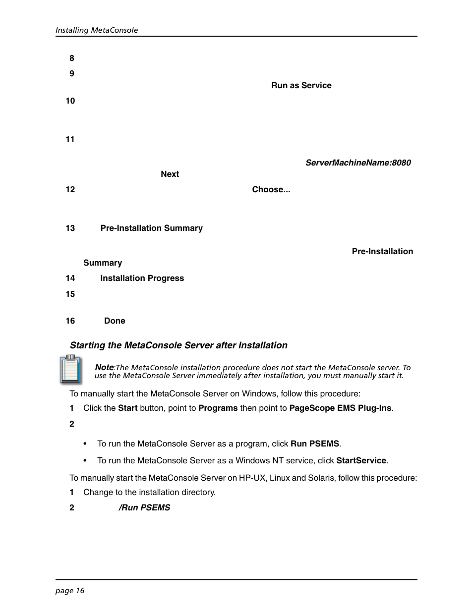 Starting the metaconsole server after installation, Starting the metaconsole server after | Konica Minolta BIZHUB C30P User Manual | Page 30 / 167