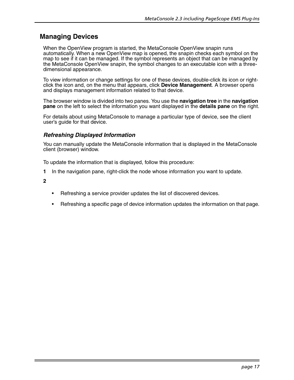 Managing devices, Refreshing displayed information | Konica Minolta BIZHUB C30P User Manual | Page 31 / 167