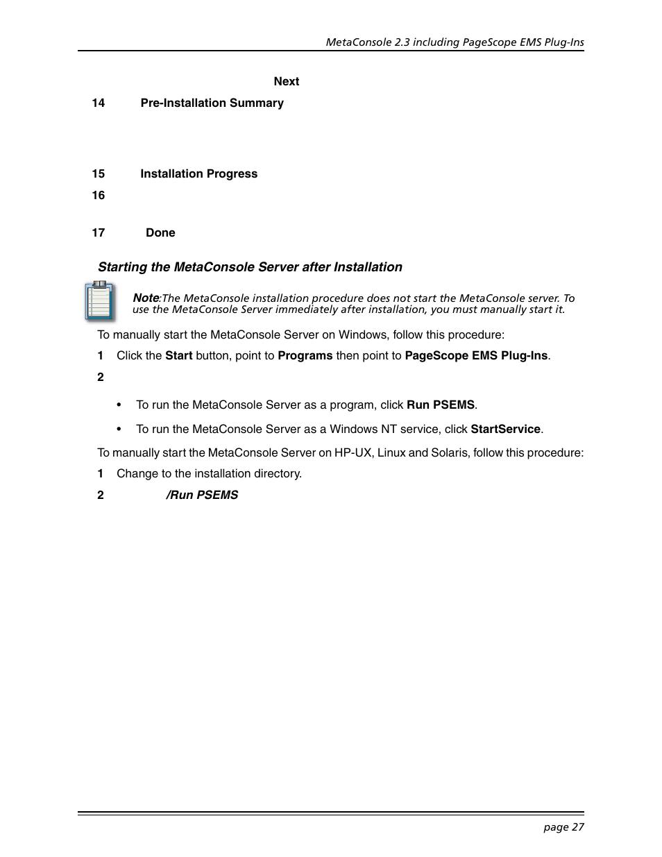 Starting the metaconsole server after installation, Starting the metaconsole server after | Konica Minolta BIZHUB C30P User Manual | Page 41 / 167