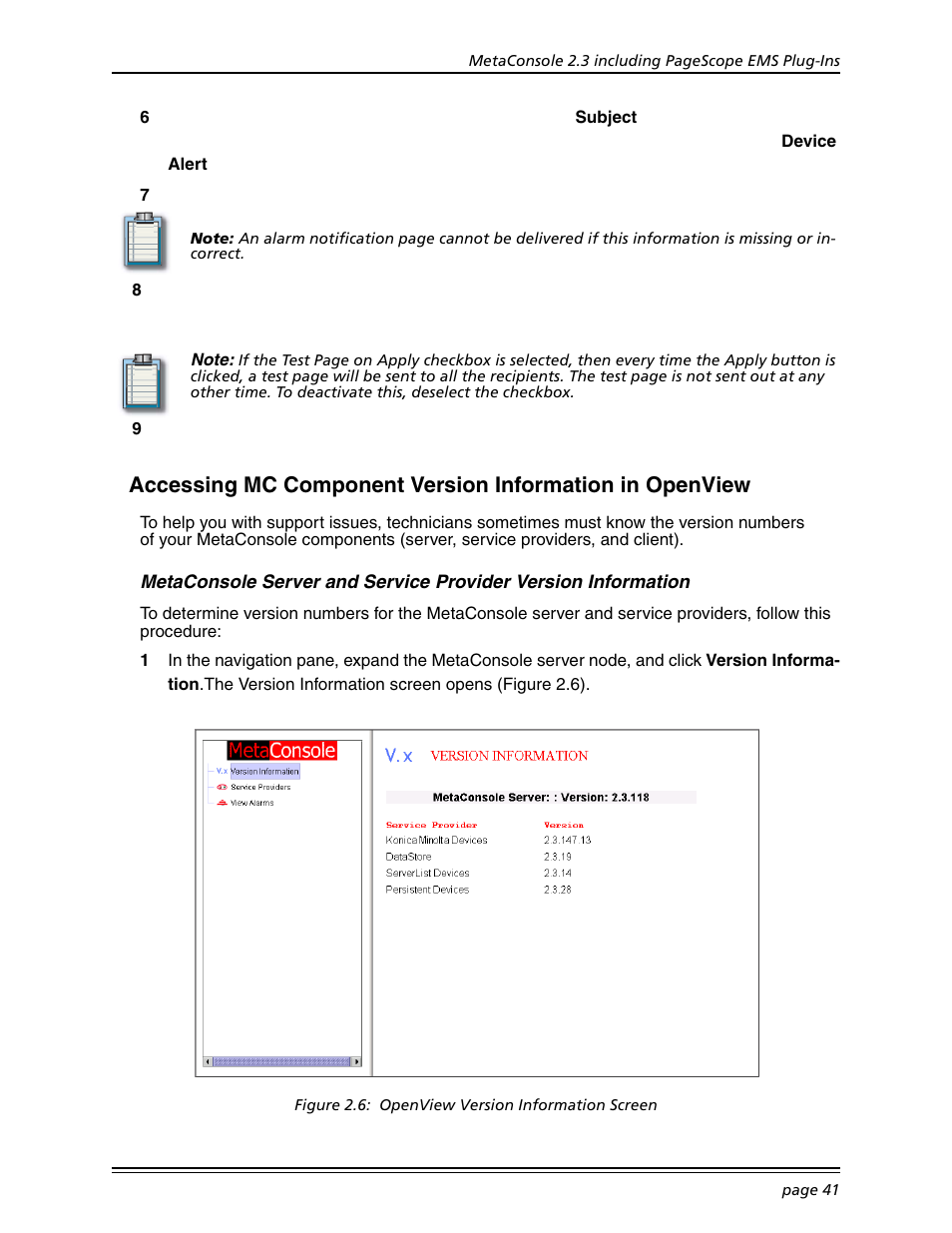 Accessing mc component version information, Metaconsole server and service provider | Konica Minolta BIZHUB C30P User Manual | Page 55 / 167