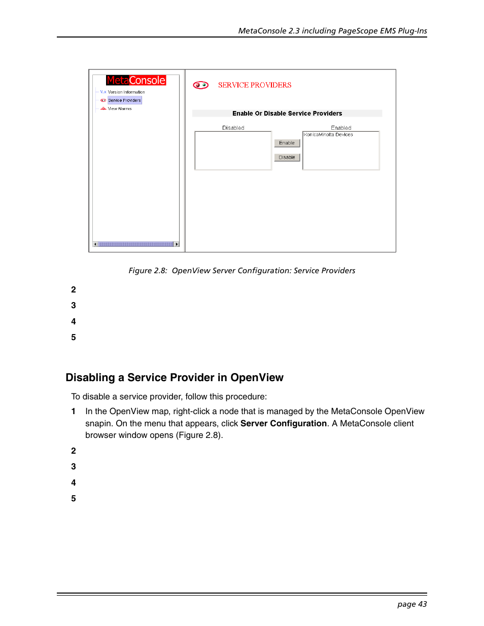 Disabling a service provider in openview | Konica Minolta BIZHUB C30P User Manual | Page 57 / 167