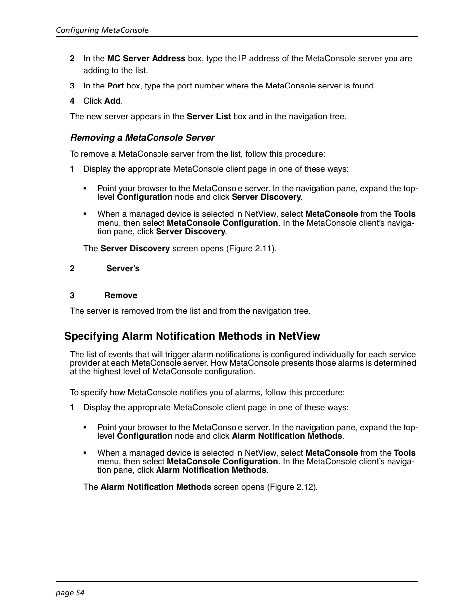 Removing a metaconsole server, Specifying alarm notification methods in netview, Specifying alarm notification methods in | Konica Minolta BIZHUB C30P User Manual | Page 68 / 167