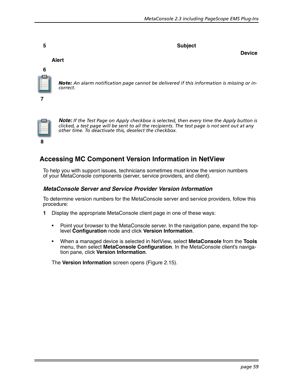 Accessing mc component version information, Metaconsole server and service provider | Konica Minolta BIZHUB C30P User Manual | Page 73 / 167
