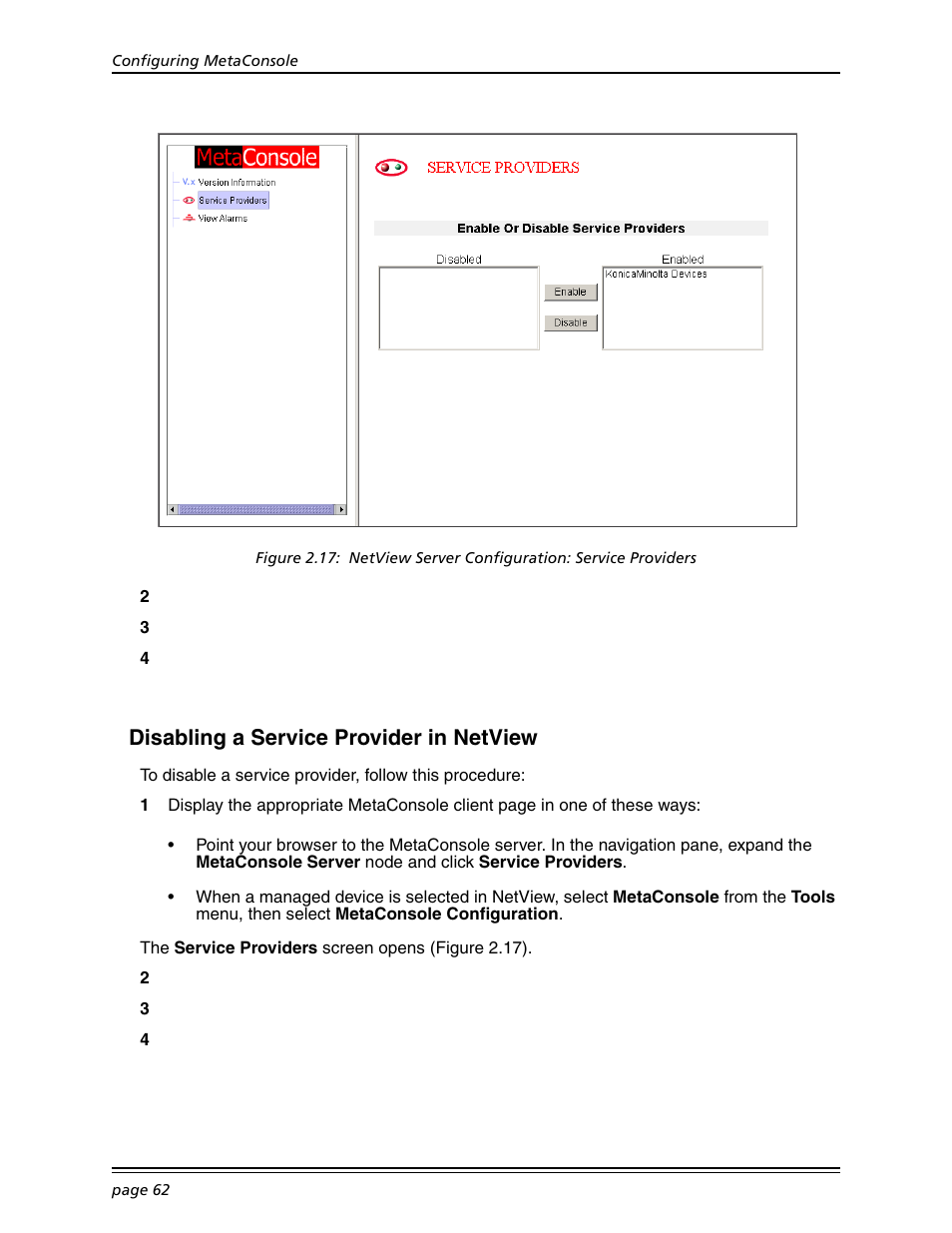 Disabling a service provider in netview | Konica Minolta BIZHUB C30P User Manual | Page 76 / 167