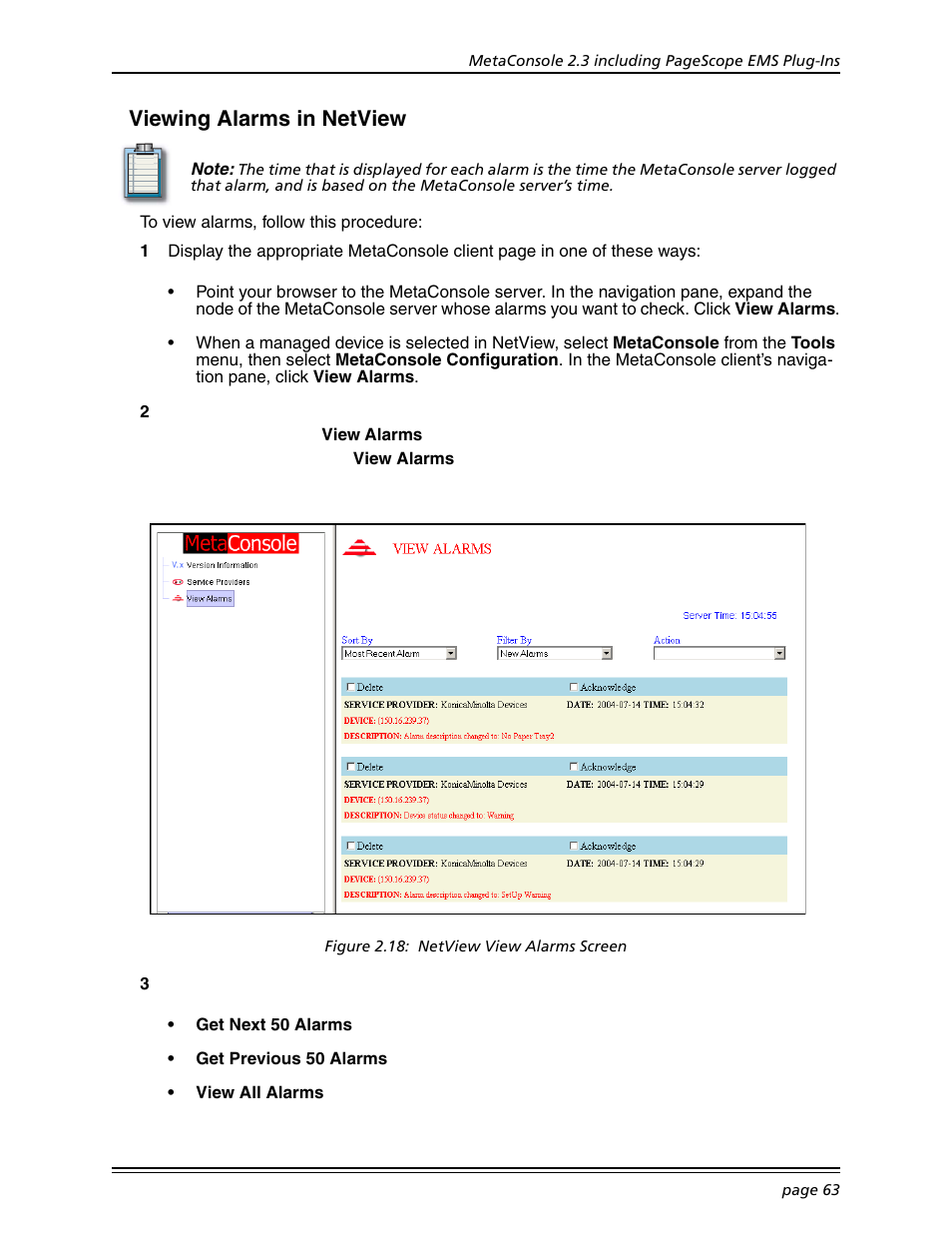 Viewing alarms in netview | Konica Minolta BIZHUB C30P User Manual | Page 77 / 167