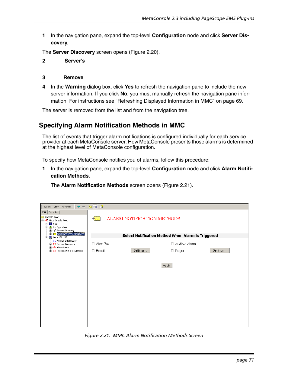Specifying alarm notification methods in mmc, Specifying alarm notification methods in | Konica Minolta BIZHUB C30P User Manual | Page 85 / 167