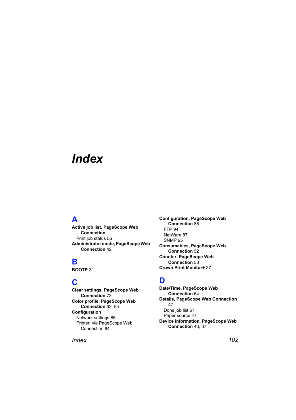 Index, A to d | Konica Minolta PagePro 1350EN User Manual | Page 109 / 112