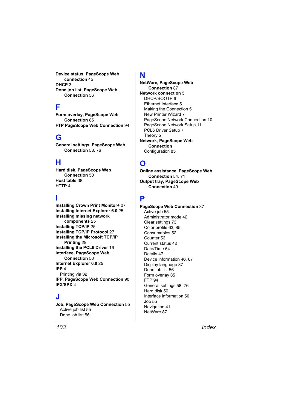 F to p | Konica Minolta PagePro 1350EN User Manual | Page 110 / 112