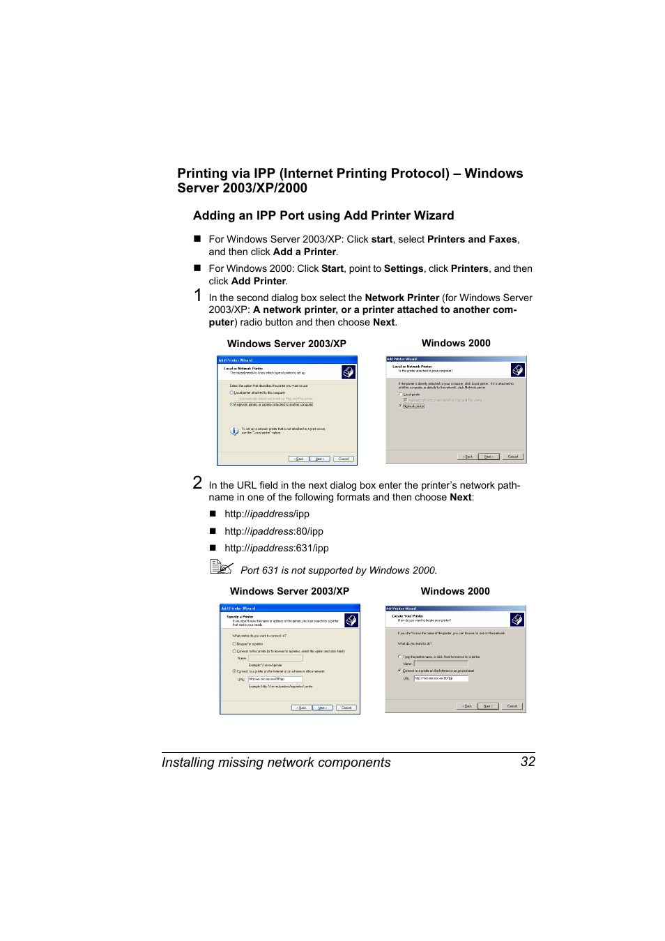 Adding an ipp port using add printer wizard, Adding an ipp port using add printer wizard 32 | Konica Minolta PagePro 1350EN User Manual | Page 39 / 112