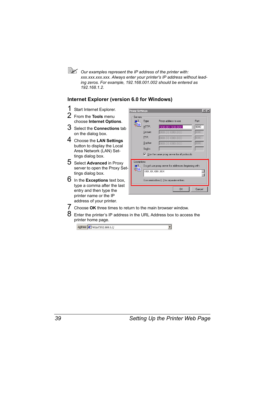 Internet explorer (version 6.0 for windows), Internet explorer (version 6.0 for windows) 39 | Konica Minolta PagePro 1350EN User Manual | Page 46 / 112