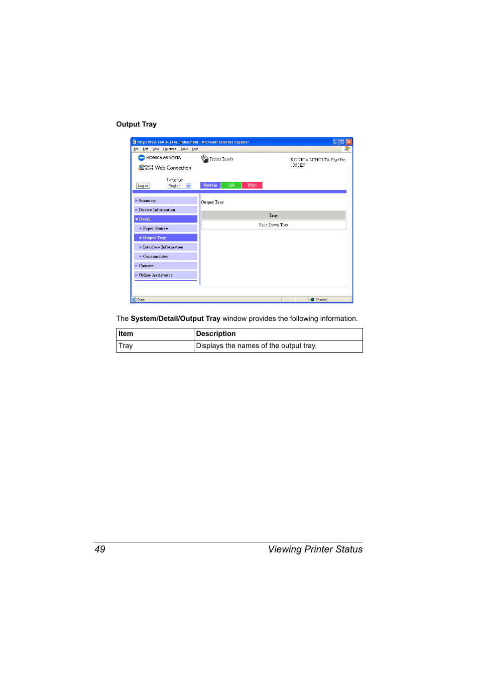 Viewing printer status 49 | Konica Minolta PagePro 1350EN User Manual | Page 56 / 112