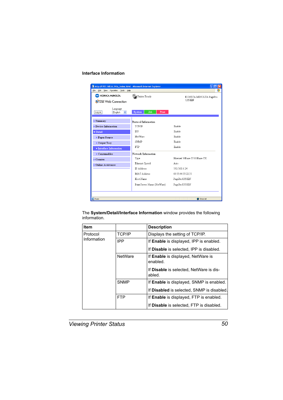 Viewing printer status 50 | Konica Minolta PagePro 1350EN User Manual | Page 57 / 112