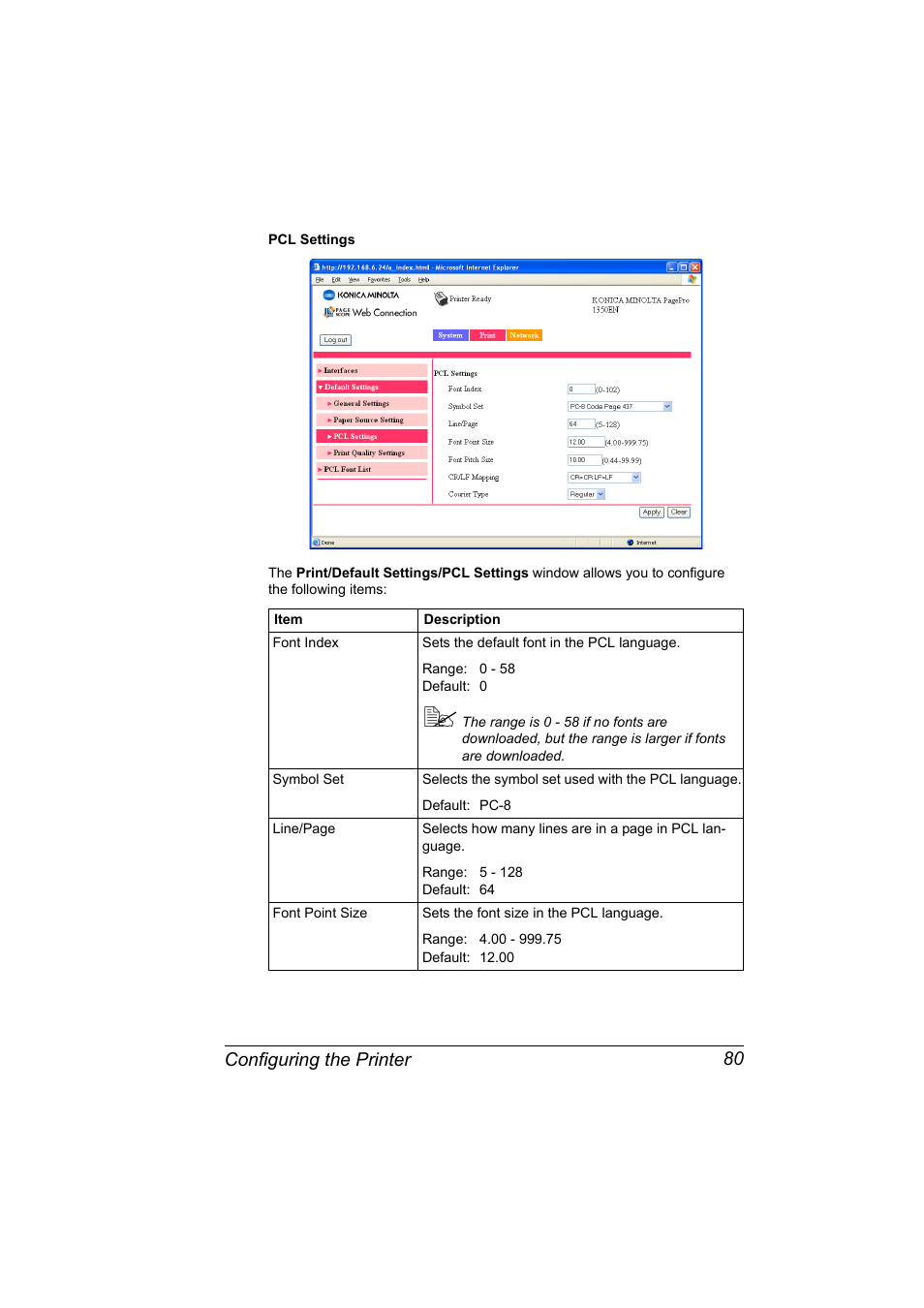 Configuring the printer 80 | Konica Minolta PagePro 1350EN User Manual | Page 87 / 112