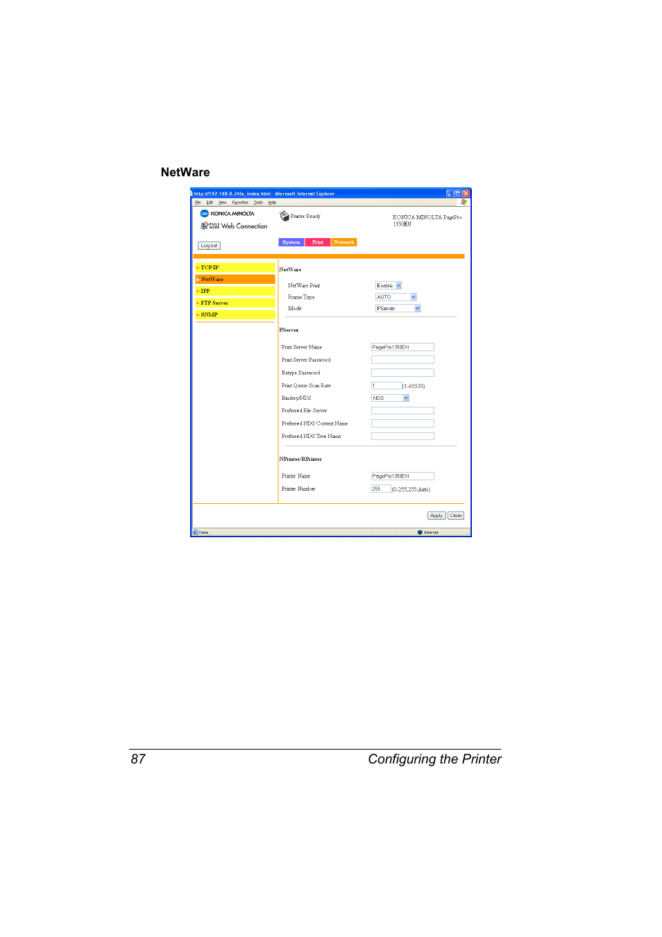 Netware, Netware 87 | Konica Minolta PagePro 1350EN User Manual | Page 94 / 112