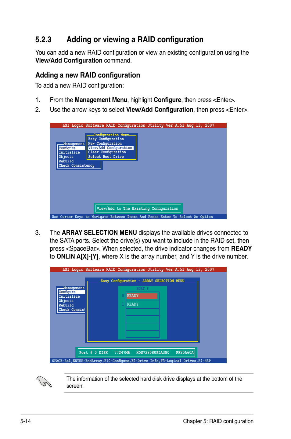 3 adding or viewing a raid configuration, Adding or viewing a raid configuration -14, Adding a new raid configuration | Asus DSEB-D16/SAS User Manual | Page 124 / 200