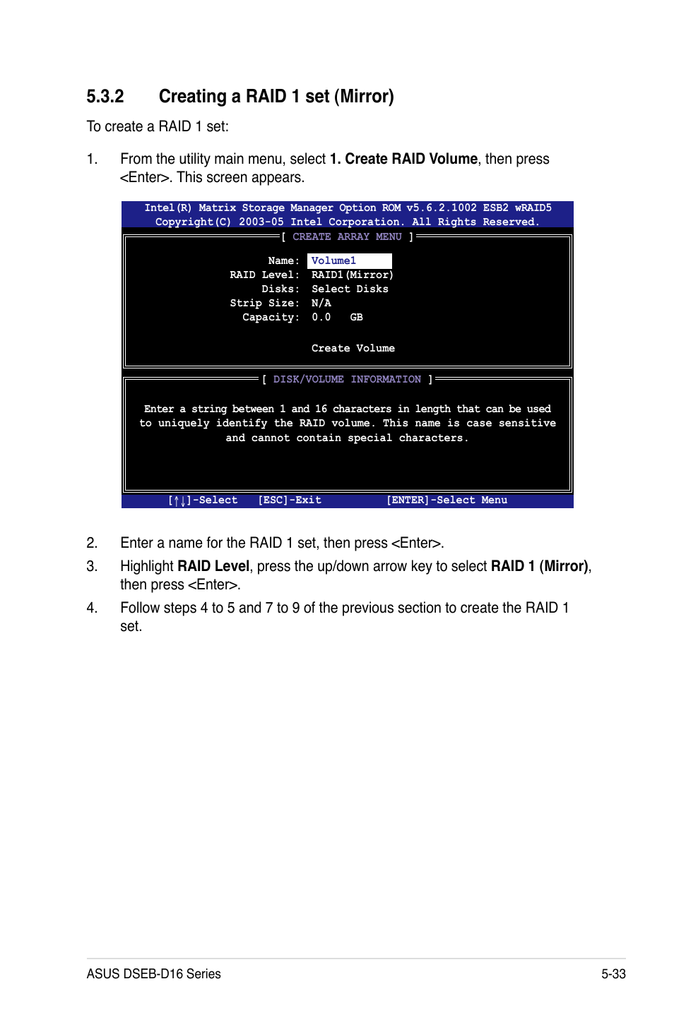 2 creating a raid 1 set (mirror), Creating a raid 1 set (mirror) -33 | Asus DSEB-D16/SAS User Manual | Page 143 / 200