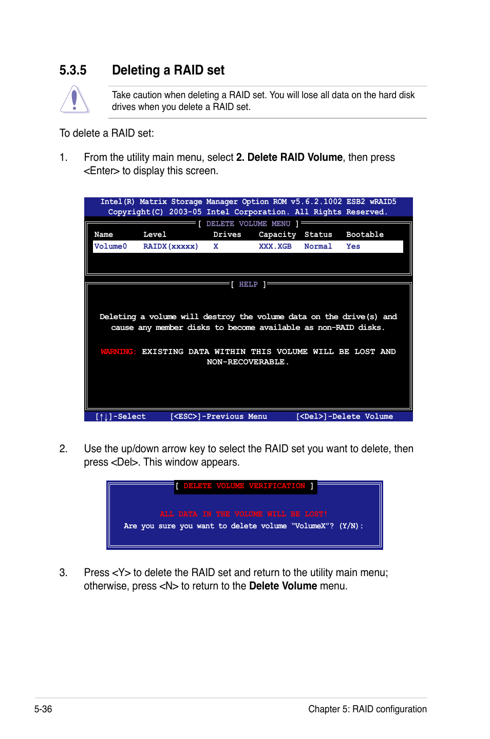 5 deleting a raid set, Deleting a raid set -36 | Asus DSEB-D16/SAS User Manual | Page 146 / 200