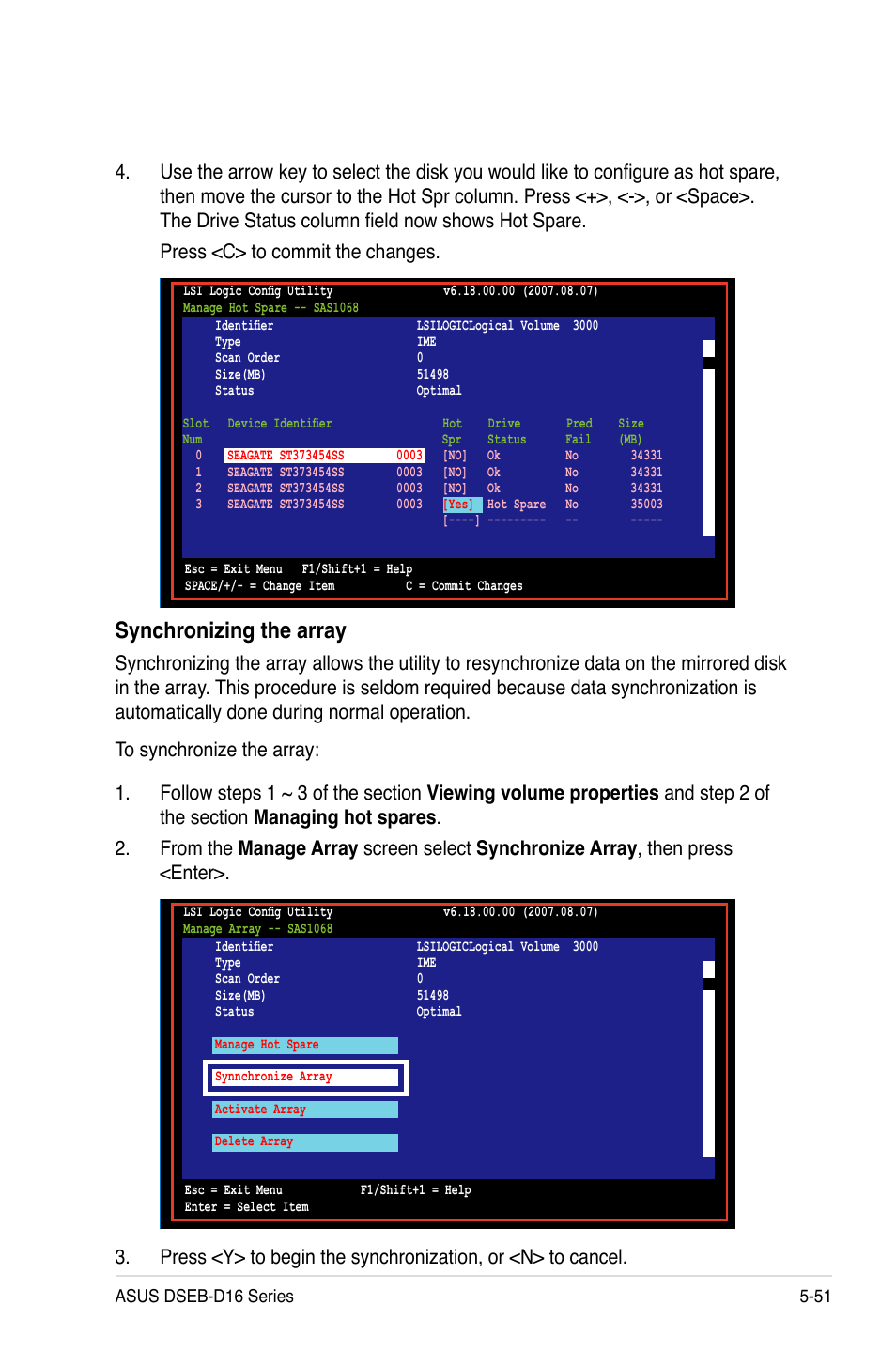 Synchronizing the array | Asus DSEB-D16/SAS User Manual | Page 161 / 200