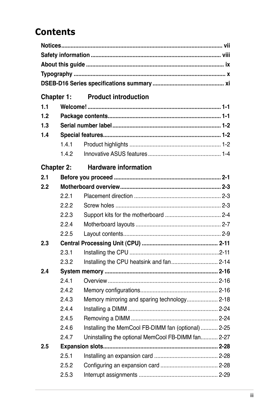 Asus DSEB-D16/SAS User Manual | Page 3 / 200
