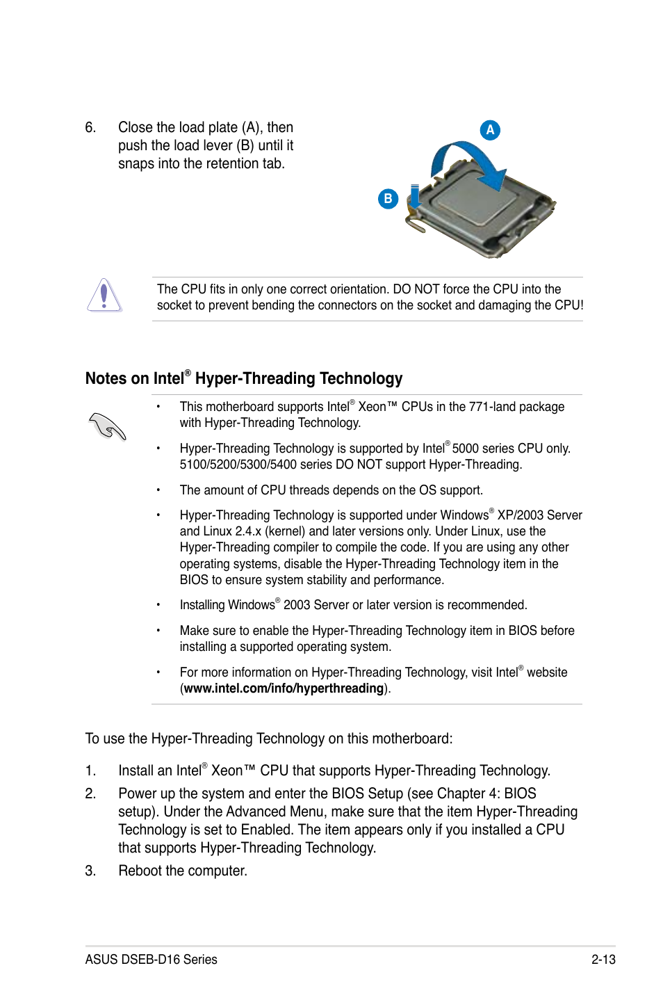 Hyper-threading technology | Asus DSEB-D16/SAS User Manual | Page 33 / 200