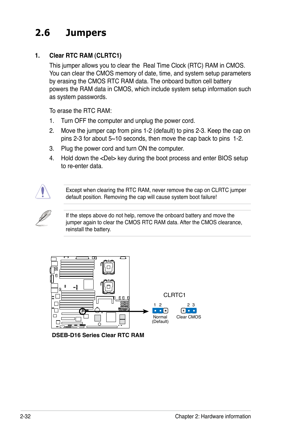 6 jumpers, Jumpers -32 | Asus DSEB-D16/SAS User Manual | Page 52 / 200