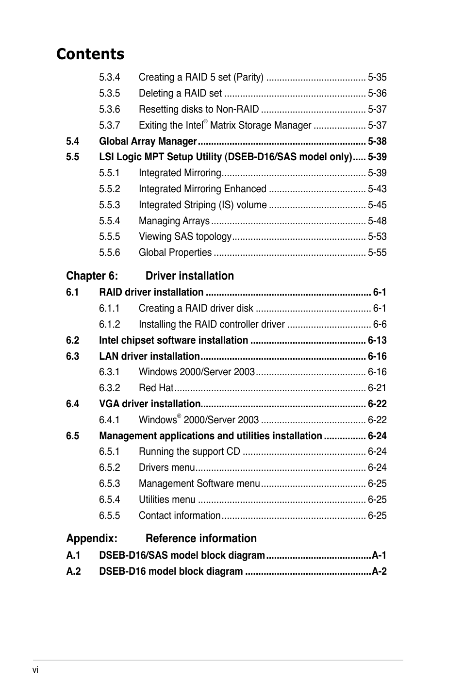 Asus DSEB-D16/SAS User Manual | Page 6 / 200