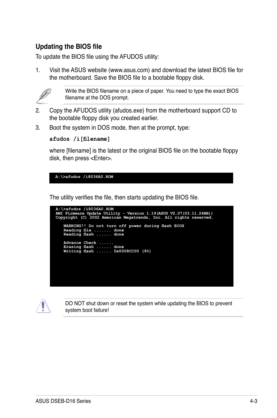 Updating the bios file | Asus DSEB-D16/SAS User Manual | Page 75 / 200