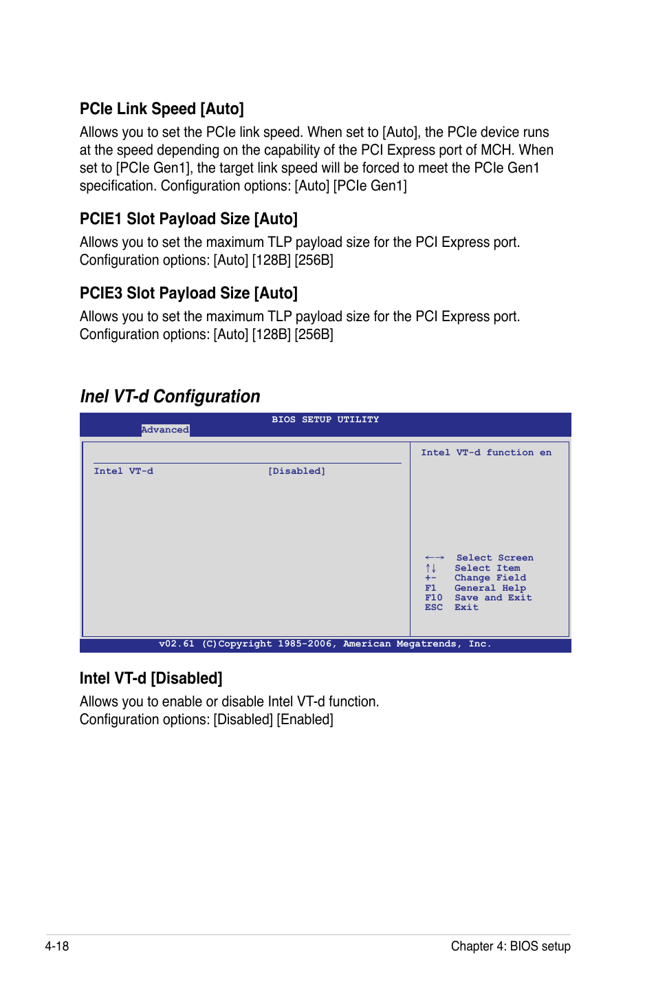 Inel vt-d configuration, Pcie link speed [auto, Pcie1 slot payload size [auto | Pcie3 slot payload size [auto, Intel vt-d [disabled | Asus DSEB-D16/SAS User Manual | Page 90 / 200