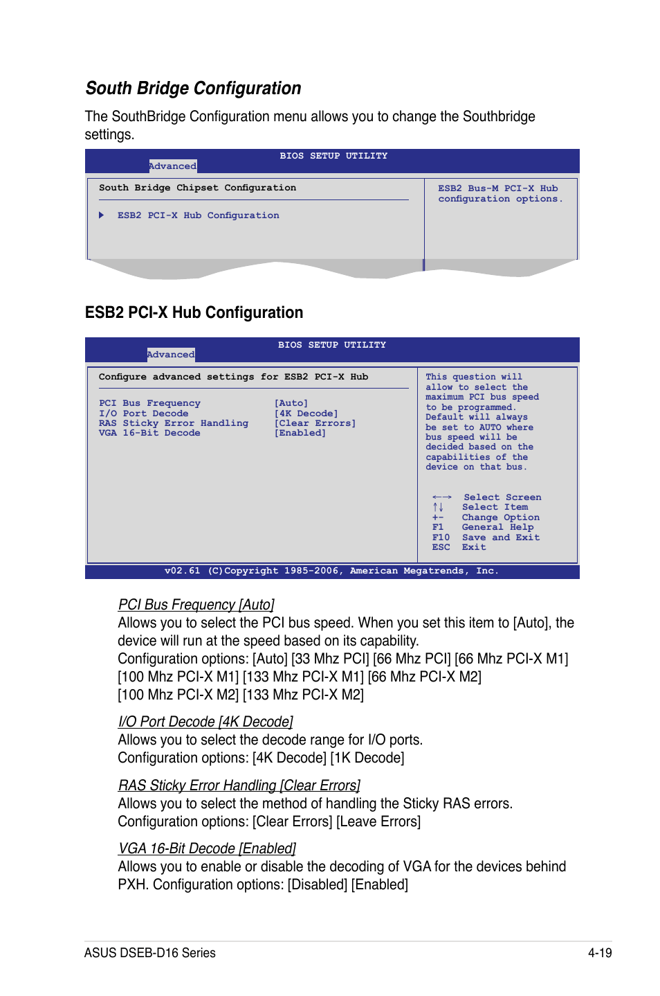 South bridge configuration, Esb2 pci-x hub configuration | Asus DSEB-D16/SAS User Manual | Page 91 / 200