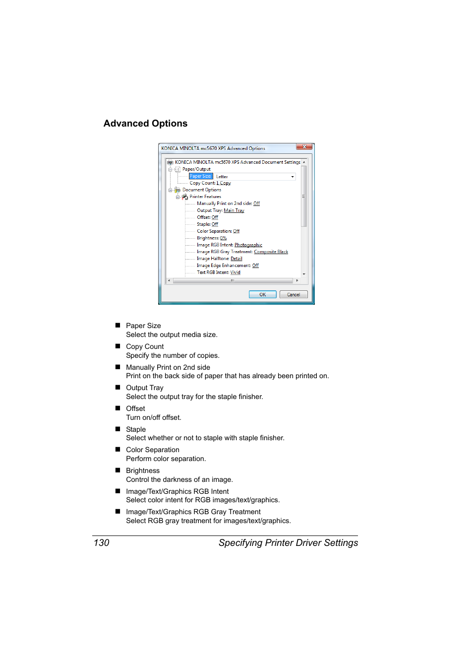 Advanced options, Advanced options 130 | Konica Minolta magicolor 5650EN User Manual | Page 150 / 430