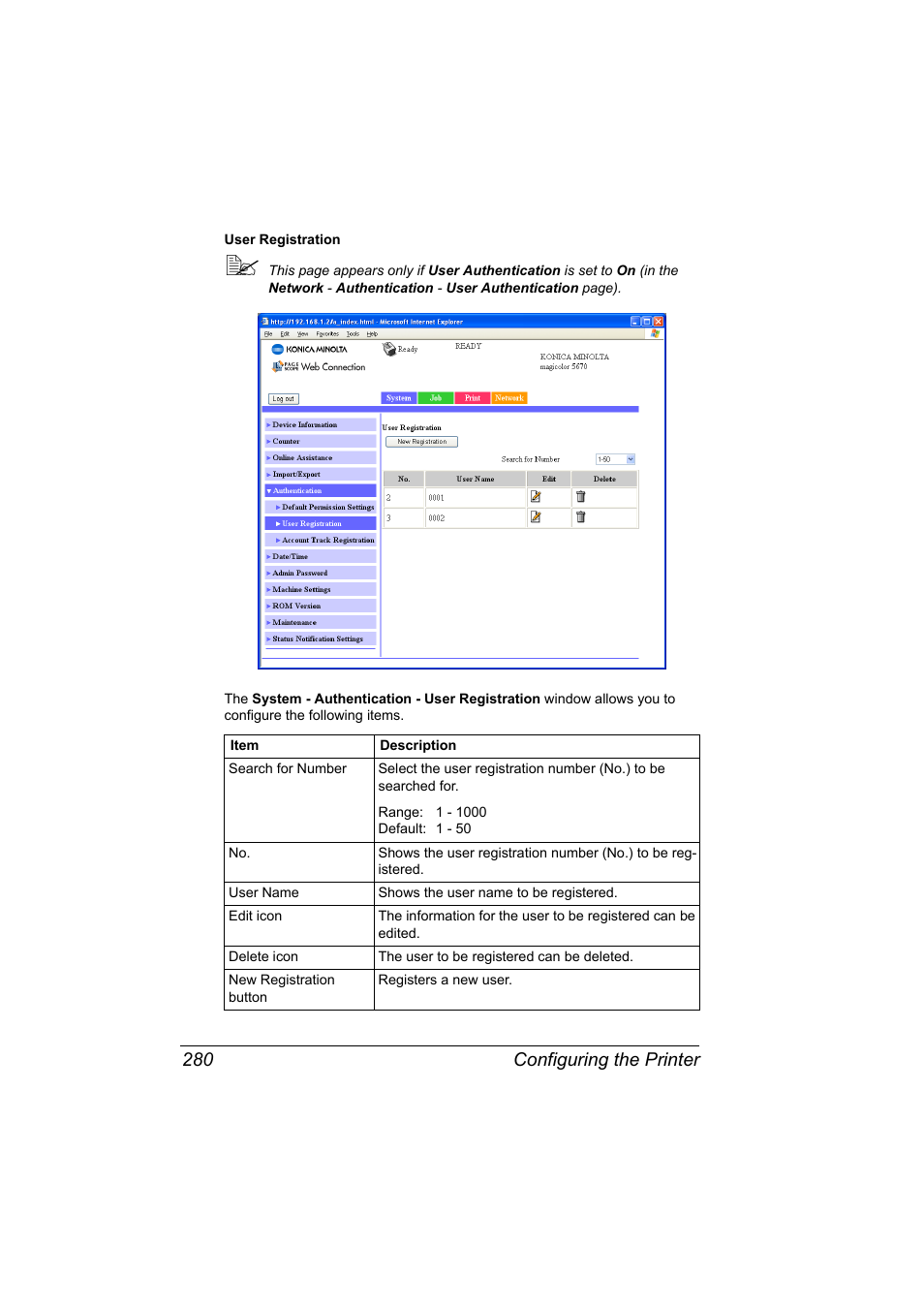 Configuring the printer 280 | Konica Minolta magicolor 5650EN User Manual | Page 300 / 430