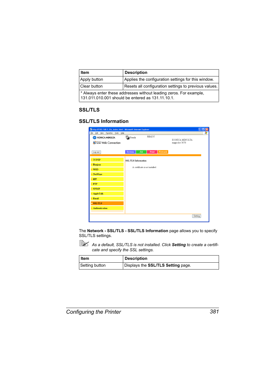 Ssl/tls, Ssl/tls information, Ssl/tls 381 ssl/tls information 381 | Konica Minolta magicolor 5650EN User Manual | Page 401 / 430