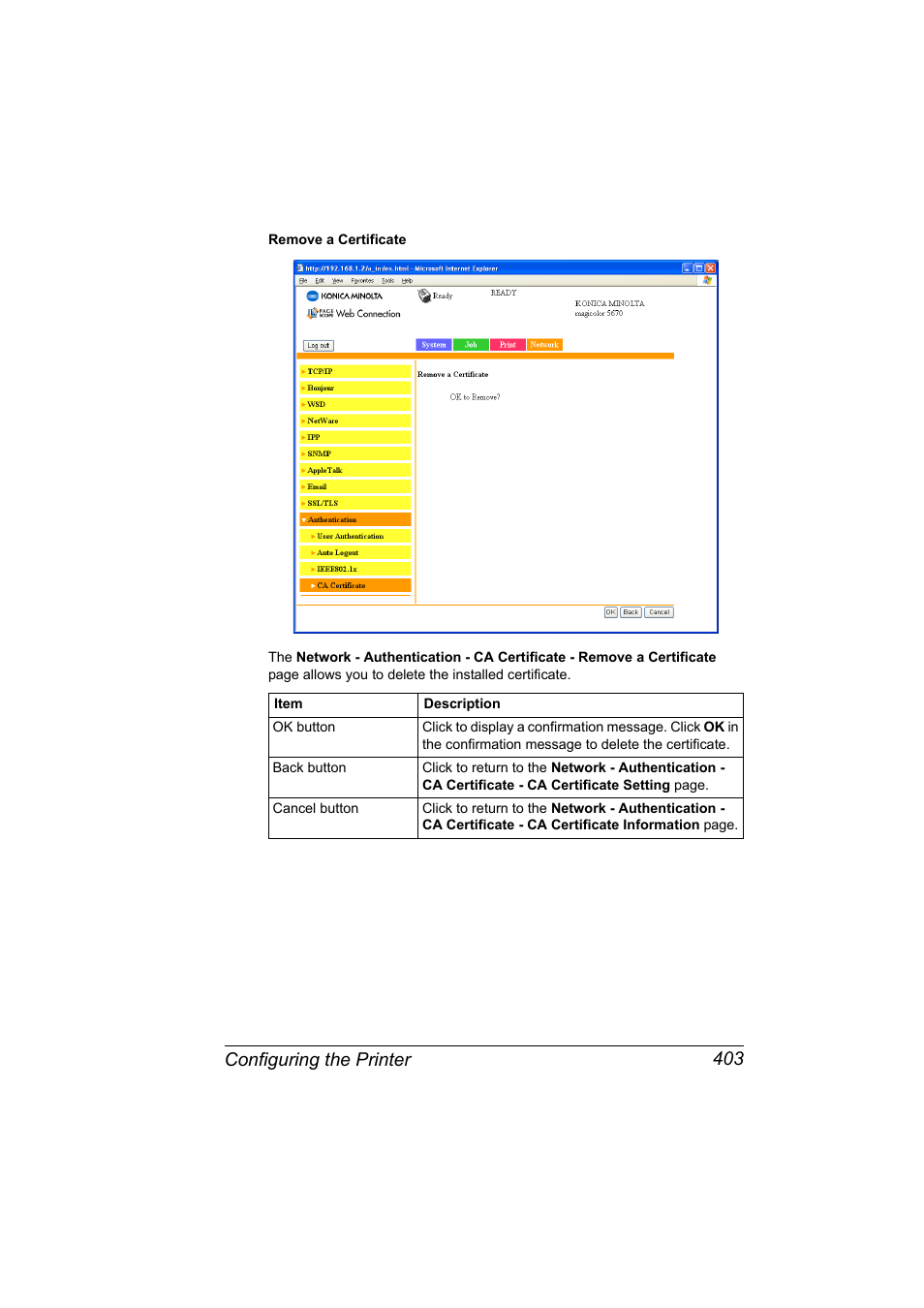 Configuring the printer 403 | Konica Minolta magicolor 5650EN User Manual | Page 423 / 430