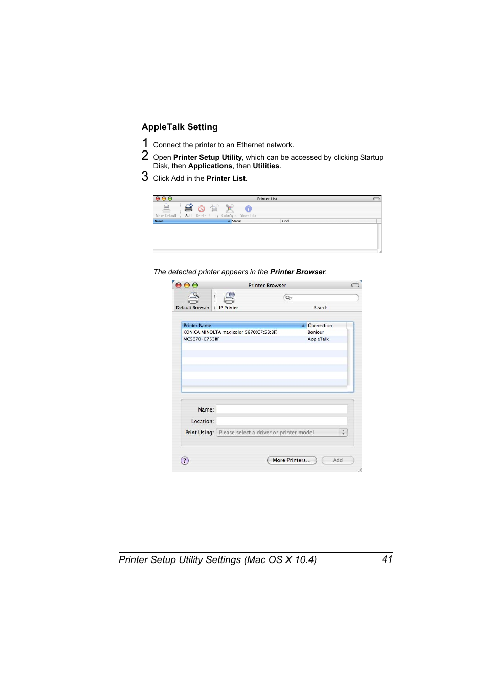 Appletalk setting, Appletalk setting 41 | Konica Minolta magicolor 5650EN User Manual | Page 61 / 430