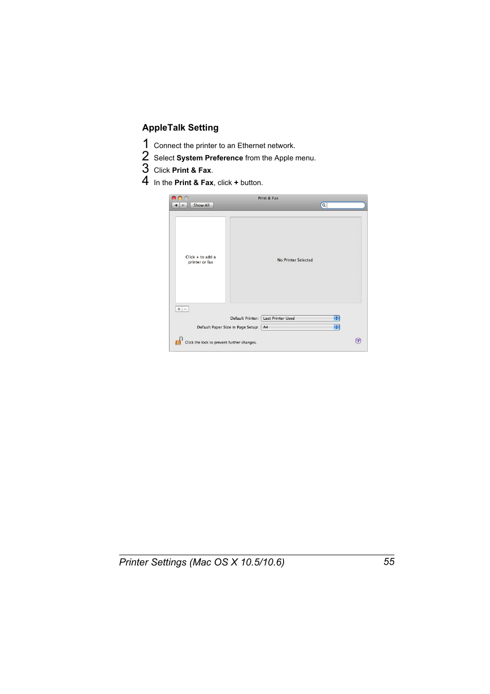 Appletalk setting, Appletalk setting 55 | Konica Minolta magicolor 5650EN User Manual | Page 75 / 430
