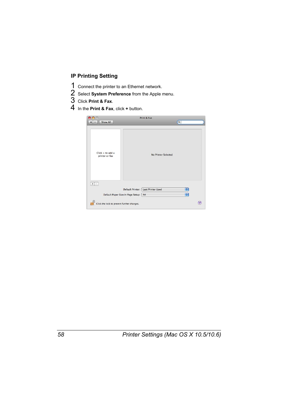 Ip printing setting, Ip printing setting 58 | Konica Minolta magicolor 5650EN User Manual | Page 78 / 430