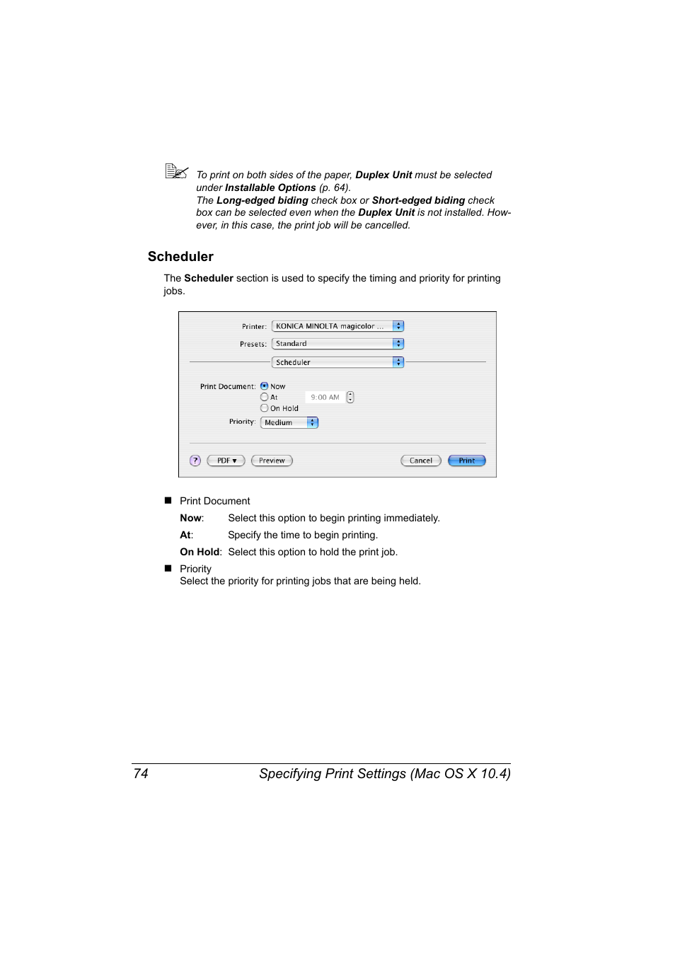 Scheduler, Scheduler 74 | Konica Minolta magicolor 5650EN User Manual | Page 94 / 430