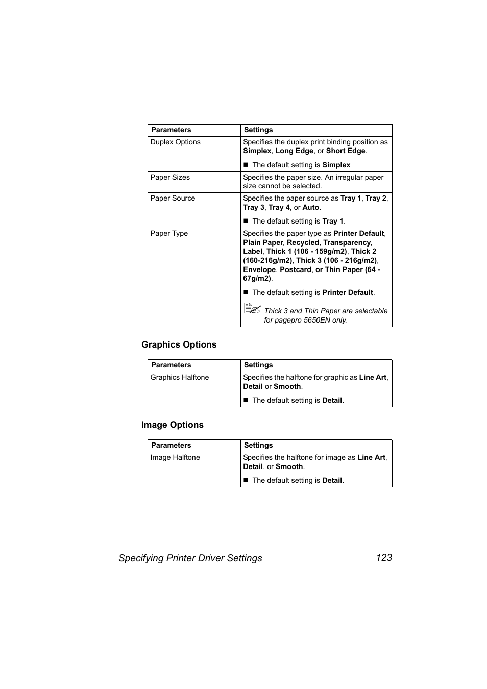 Graphics options, Image options, Graphics options 123 image options 123 | Specifying printer driver settings 123 | Konica Minolta PagePro 5650EN User Manual | Page 141 / 394