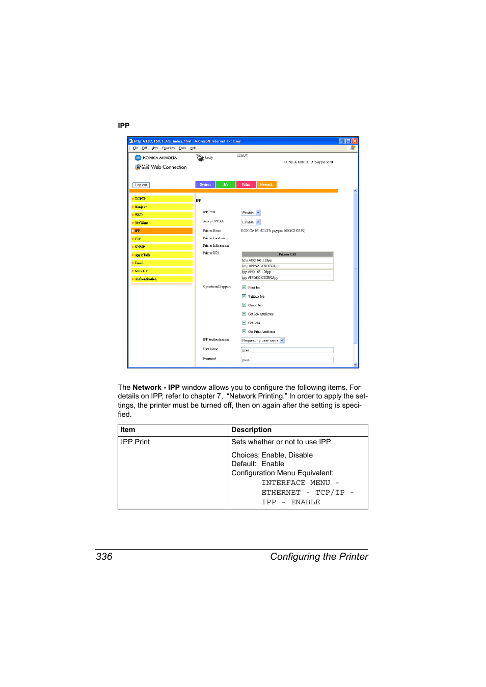 Configuring the printer 336 | Konica Minolta PagePro 5650EN User Manual | Page 354 / 394