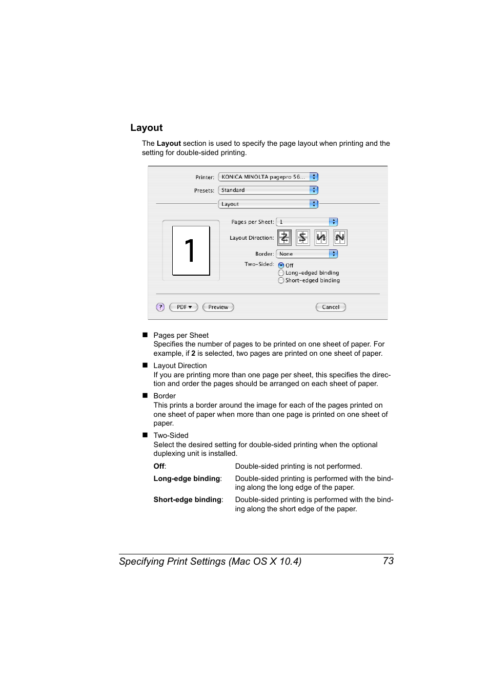 Layout, Layout 73 | Konica Minolta PagePro 5650EN User Manual | Page 91 / 394