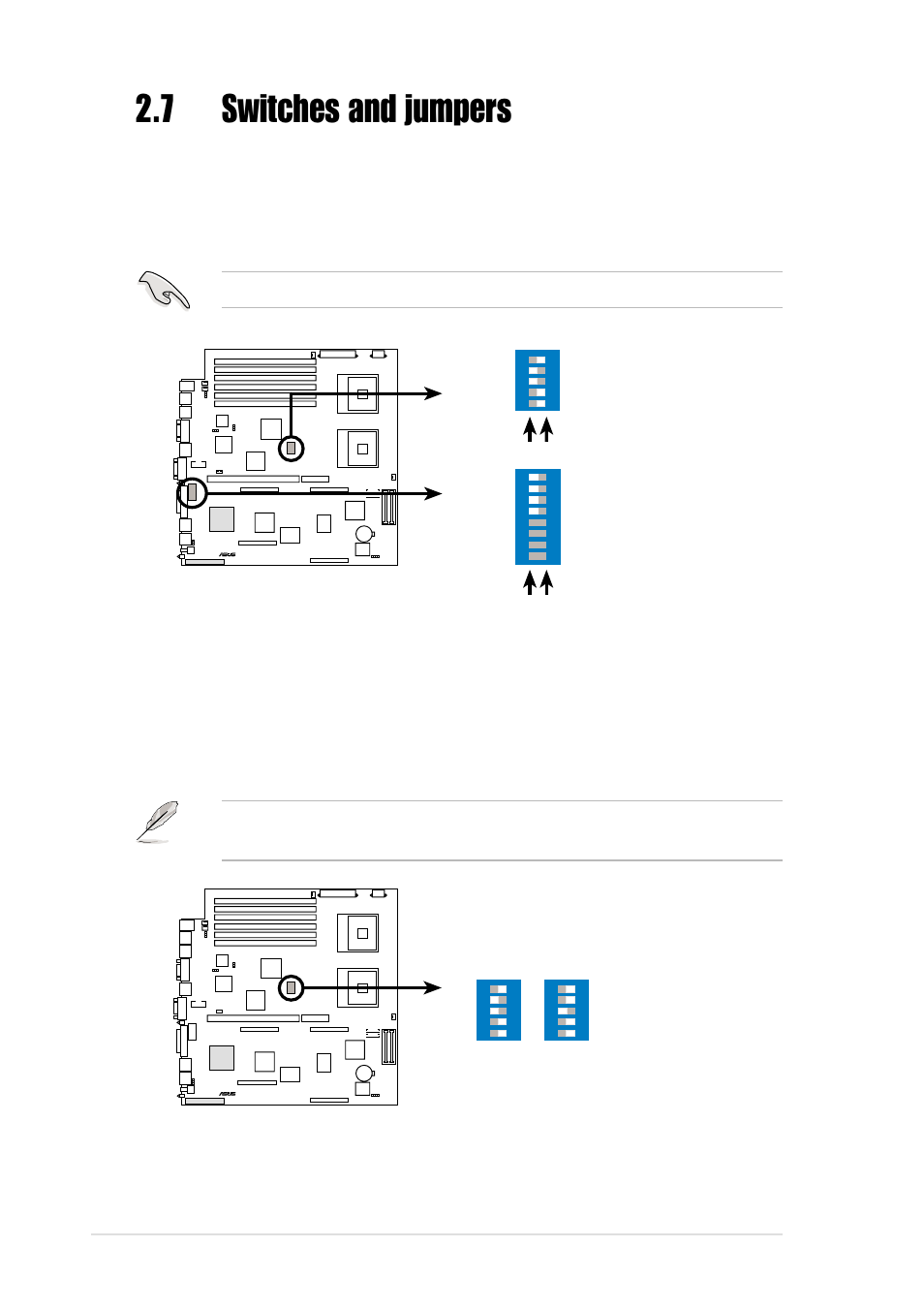 7 switches and jumpers, 1 switches, 12 chapter 2: hardware information | Asus Motherboard PR-DLSR533 User Manual | Page 38 / 108