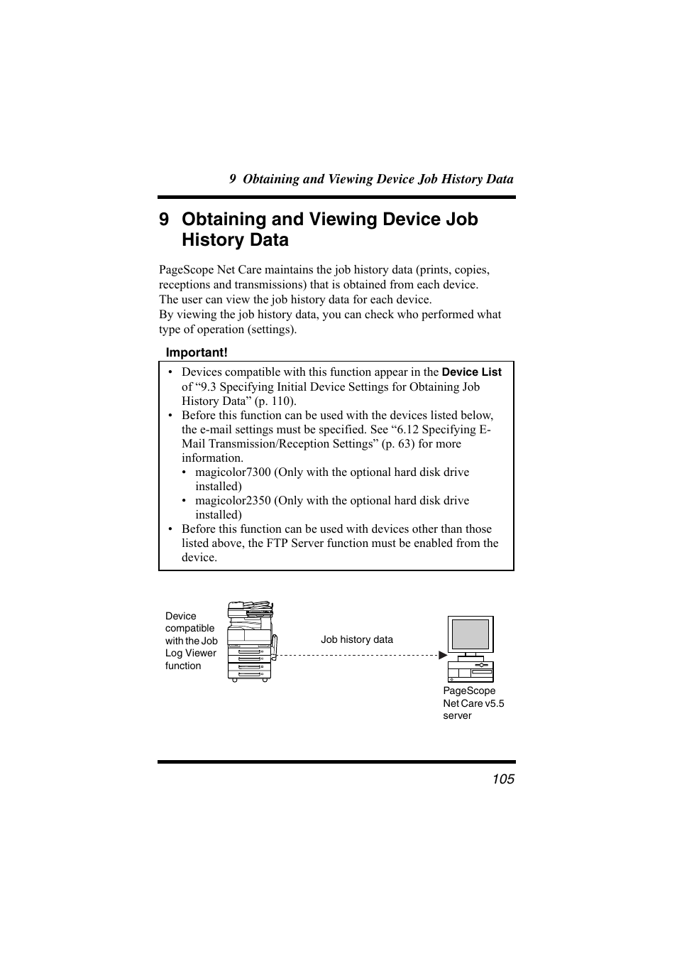 9 obtaining and viewing device job history data, 9 obtaining and viewing device job history, Data | Konica Minolta bizhub C31P User Manual | Page 116 / 147